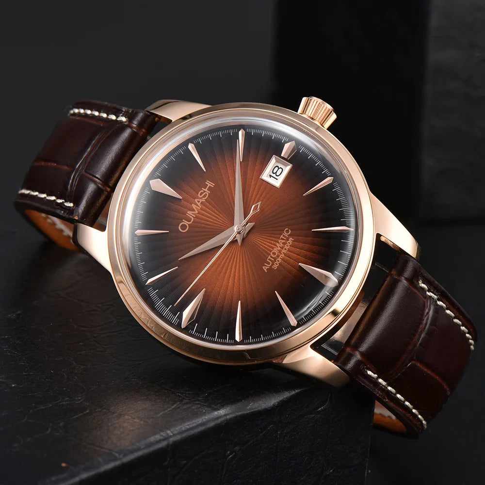 Cocktail watch 40.5mm watch Gemstone Series NH35 Automatic mechanical Men's Watch 10ATM Mineral glass waterproof leather strap
