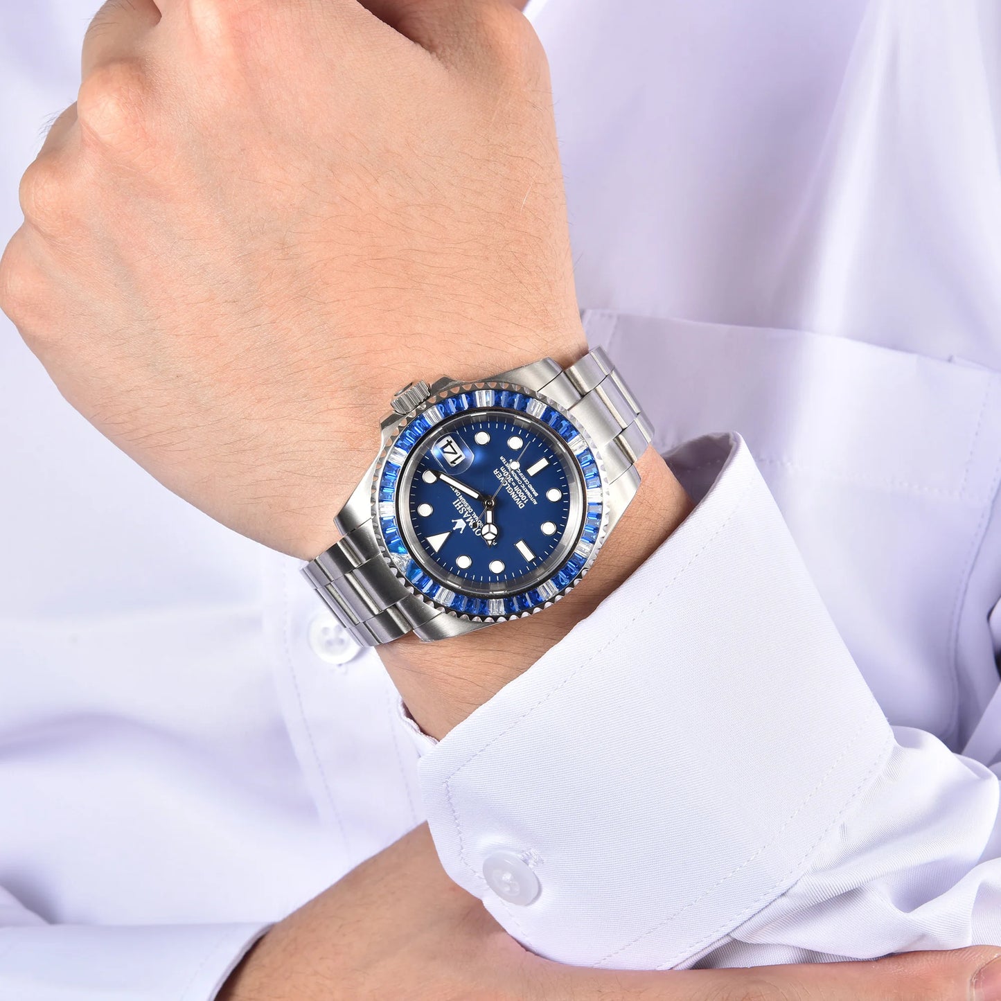 40mm Gem Diving Watch NH35 Movement waterproof sapphire glass luxury Men's NH35 Watch stainless steel strap blue green luminous