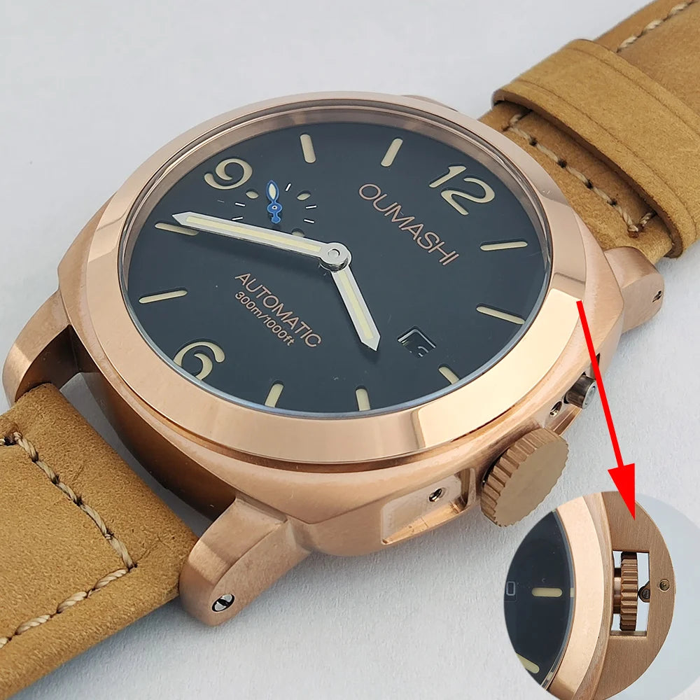 Watch 45mm ST2555 Movement Men's Watch Stainless steel Rose Gold case Vintage Mechanical Watch Mineral glass leather bracelet