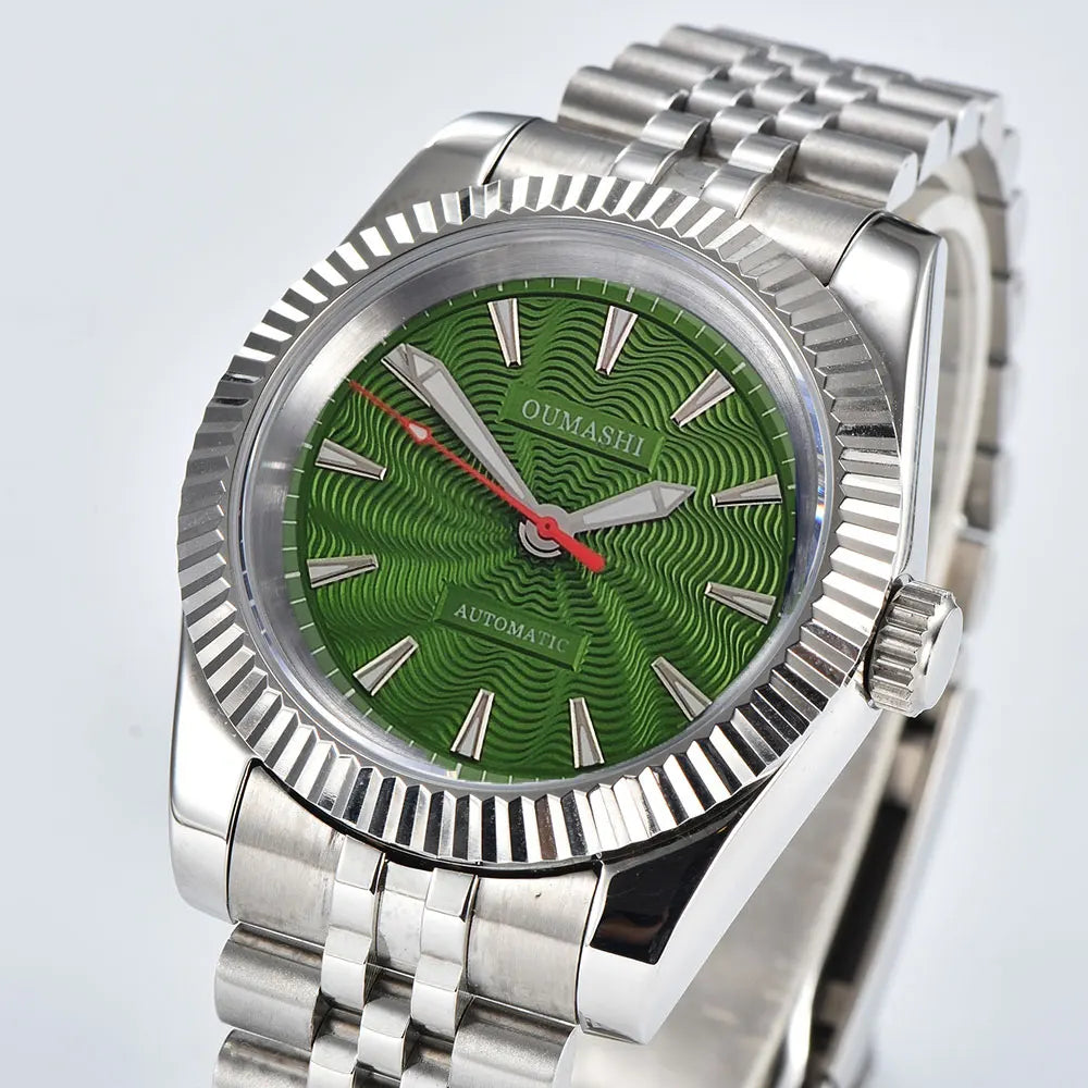 NH35A Mechanical Watch For Men 36mm/39mm Fluted Bezel Sapphire Crystal Black Blue Green RED Pink Dial Green Luminous Waterproof