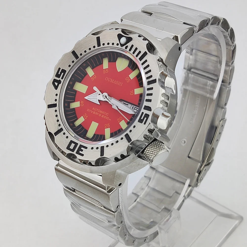 men watch NH36 movement 20ATM waterproof steel watch Men's Red teeth Sea monster automatic mechanical watch sports diving watch