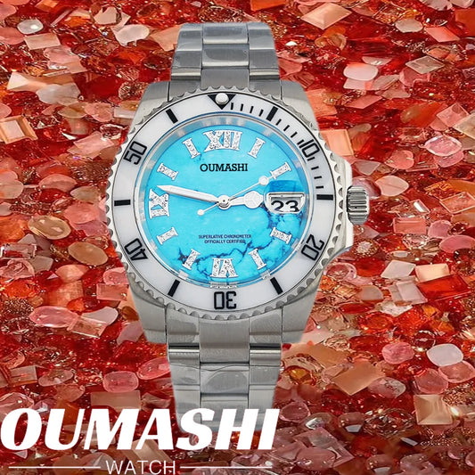 Luxury Diving automatic Men's Watch 40mm NH35A Date Stainless Steel Sapphire Crystal Ceramic bezel Watch Natural gemstone dial