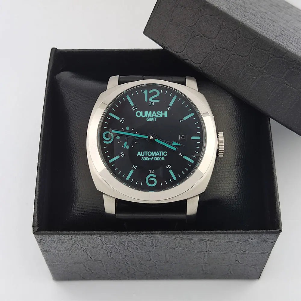 ST2557 Movement watches 45mm Men's watch GMT Stainless Steel case Men's Vintage Mechanical Watch SKY BLUE dial leather bracelet