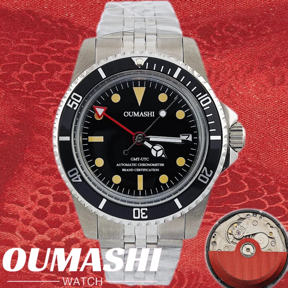 NH34GMT Men's 120 clicks bezel Waterproof Luxury Men's 39.5mm domed glass Mechanical Clock Dive NH34 modify Automatic watch