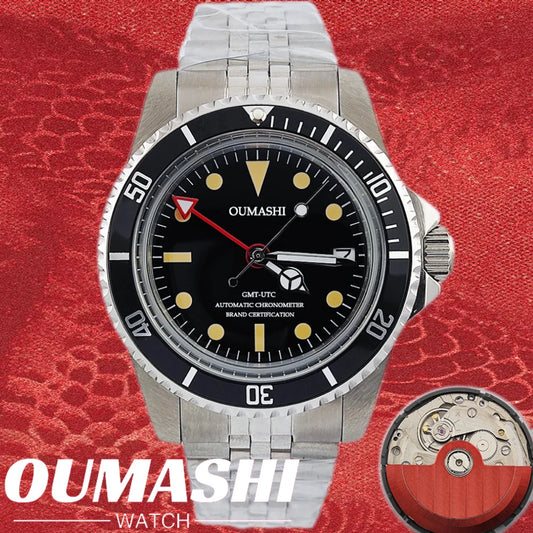 NH34GMT Men's 120 clicks bezel Waterproof Luxury Men's 39.5mm domed glass Mechanical Clock Dive NH34 modify Automatic watch