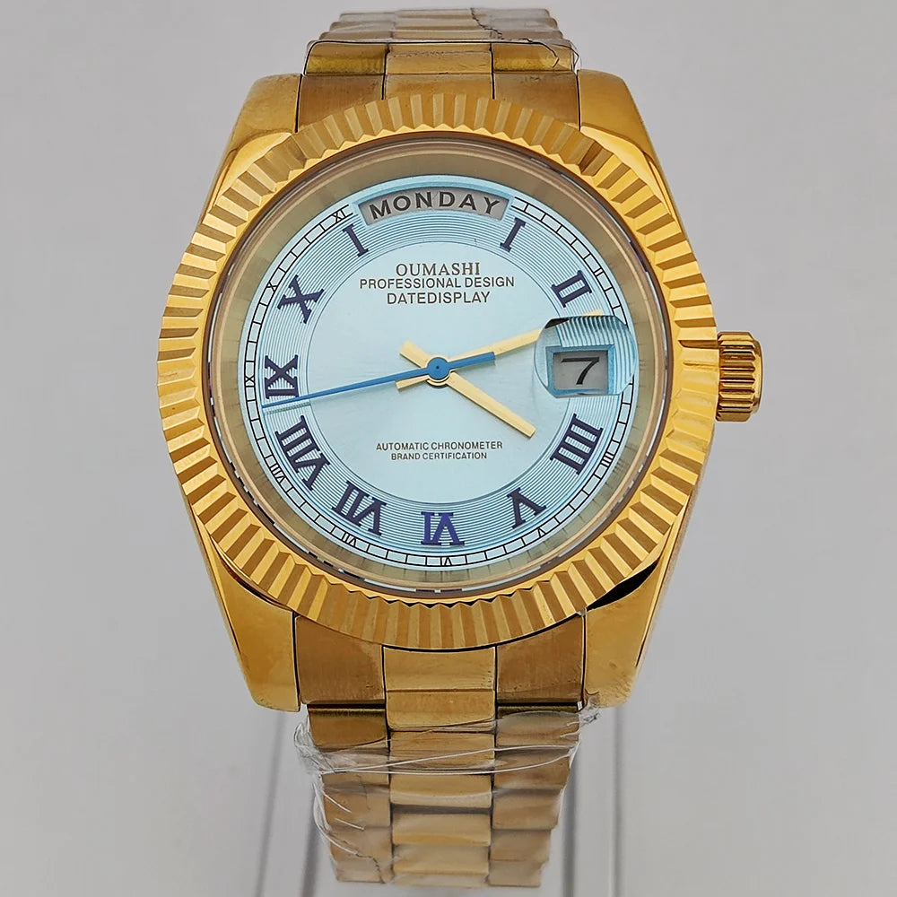 39mm OUMASHI WATCH men's mechanical watch sky blue Roman dial luxury automatic watch men's Japan MIYOTA 8285 sapphire crystal