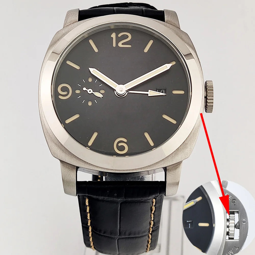 ST2557 Movement watches 45mm Men's watch GMT Stainless Steel case Men's Vintage Mechanical Watch sapphire glass leather bracelet