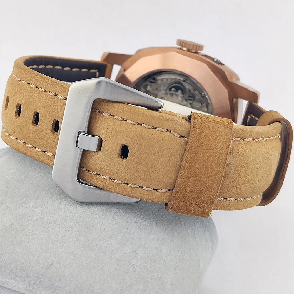 Watch 45mm ST2555 Movement Men's Watch Stainless steel Rose Gold case Vintage Mechanical Watch Mineral glass leather bracelet