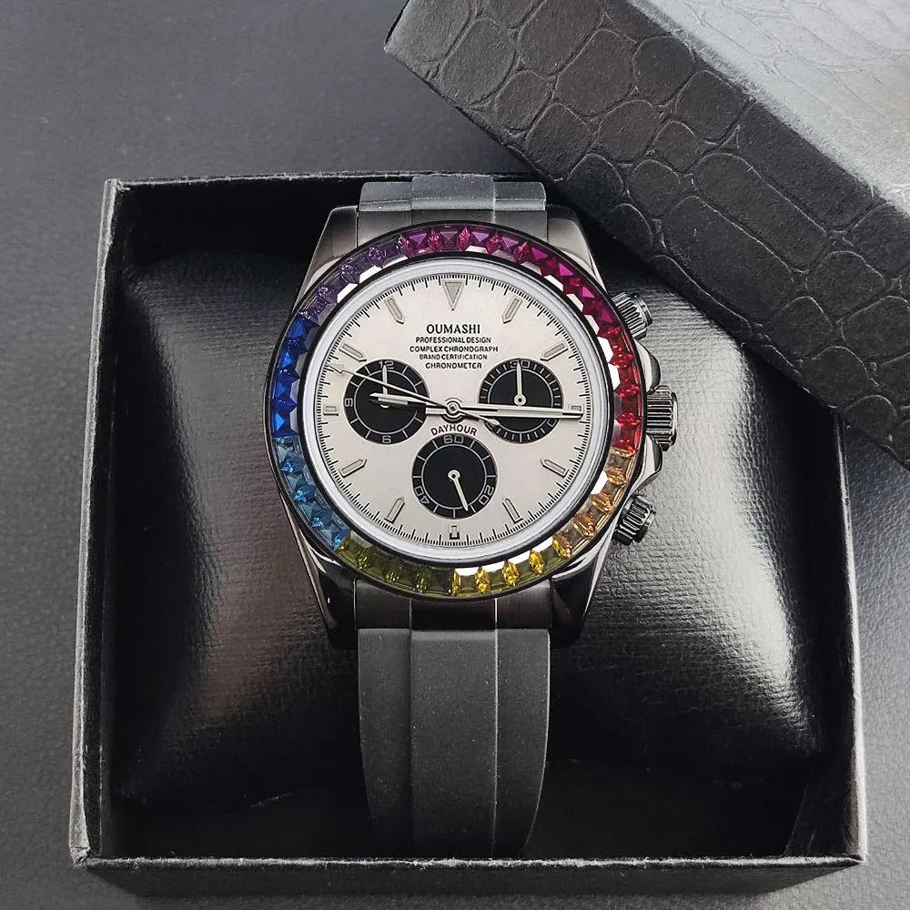 men 4130 watches sapphire Glass GEM black automatic mechanical watch 39.3mm 4130 movement chronograph watch Waterproof 10ATM