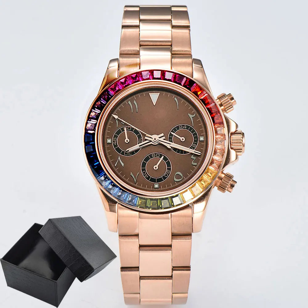 39.3mm vk63 Watches Luxury Watch Men's Chronograph Arabia watch Rainbow bezel Watch Men's VK63 Men's  Waterproof 10ATM