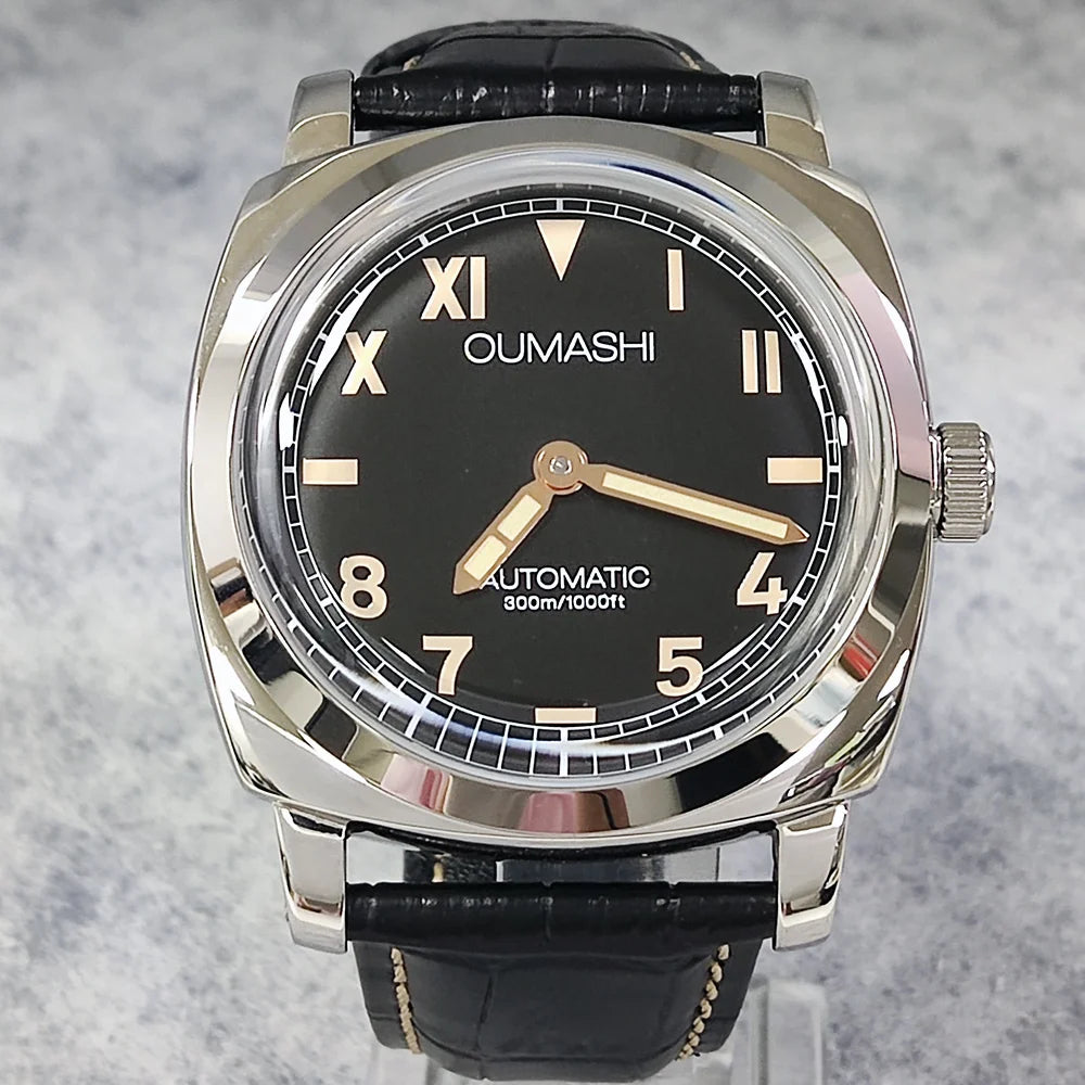 46mm men's hand mechanical ST3600 movement double needle sapphire glass waterproof and intensely luminous leather strap