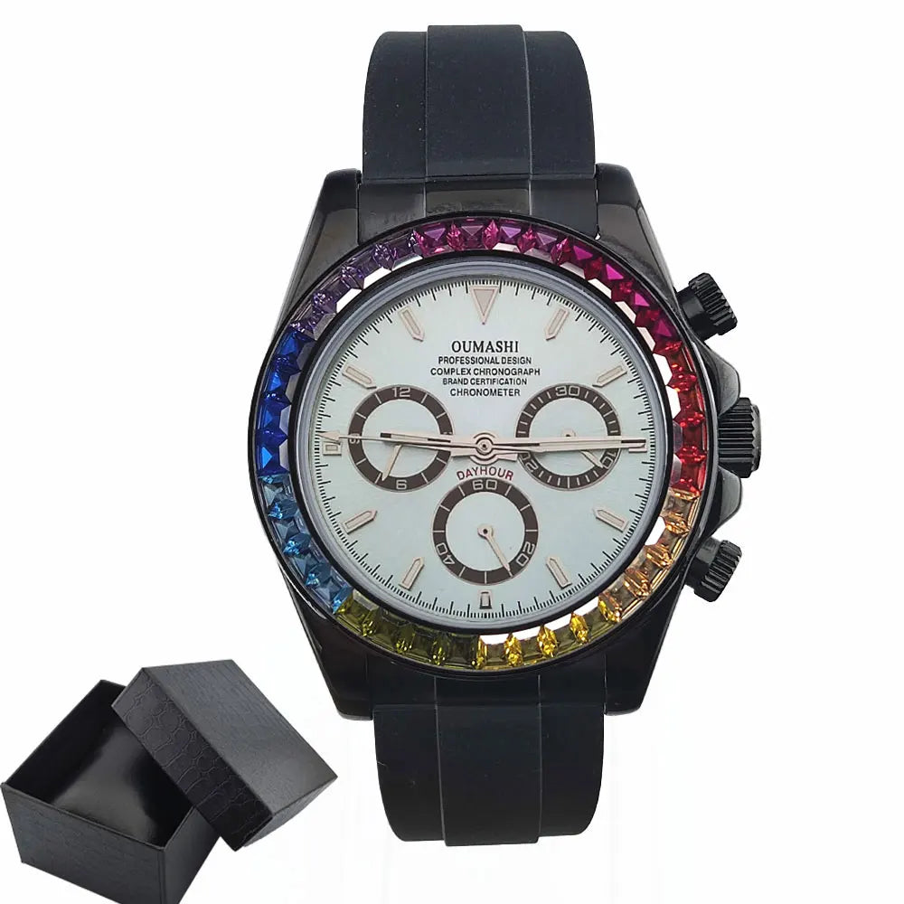 men 4130 watches sapphire Glass GEM black automatic mechanical watch 39.3mm 4130 movement chronograph watch Waterproof 10ATM