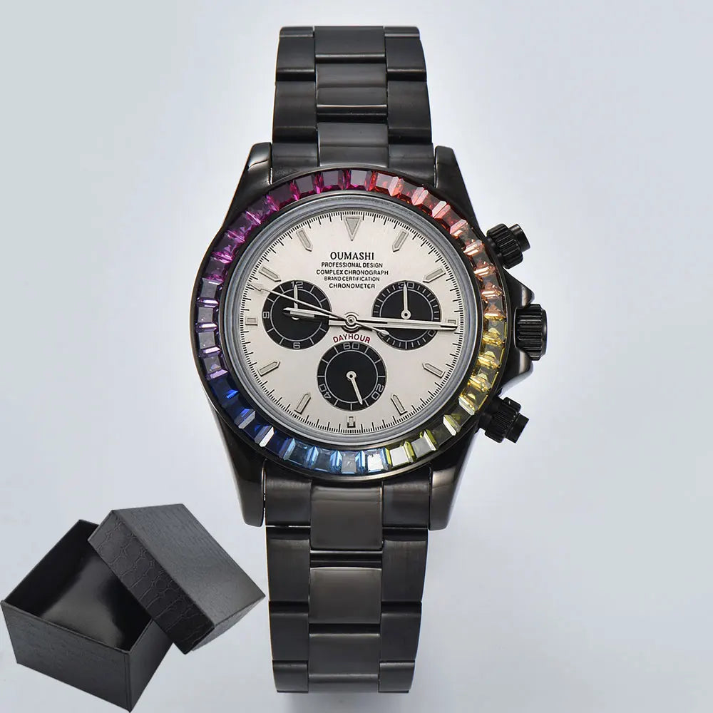 men 4130 WATCH sapphire Glass GEM black automatic mechanical watch 39.3mm  4130 movement chronograph watch Waterproof 10ATM