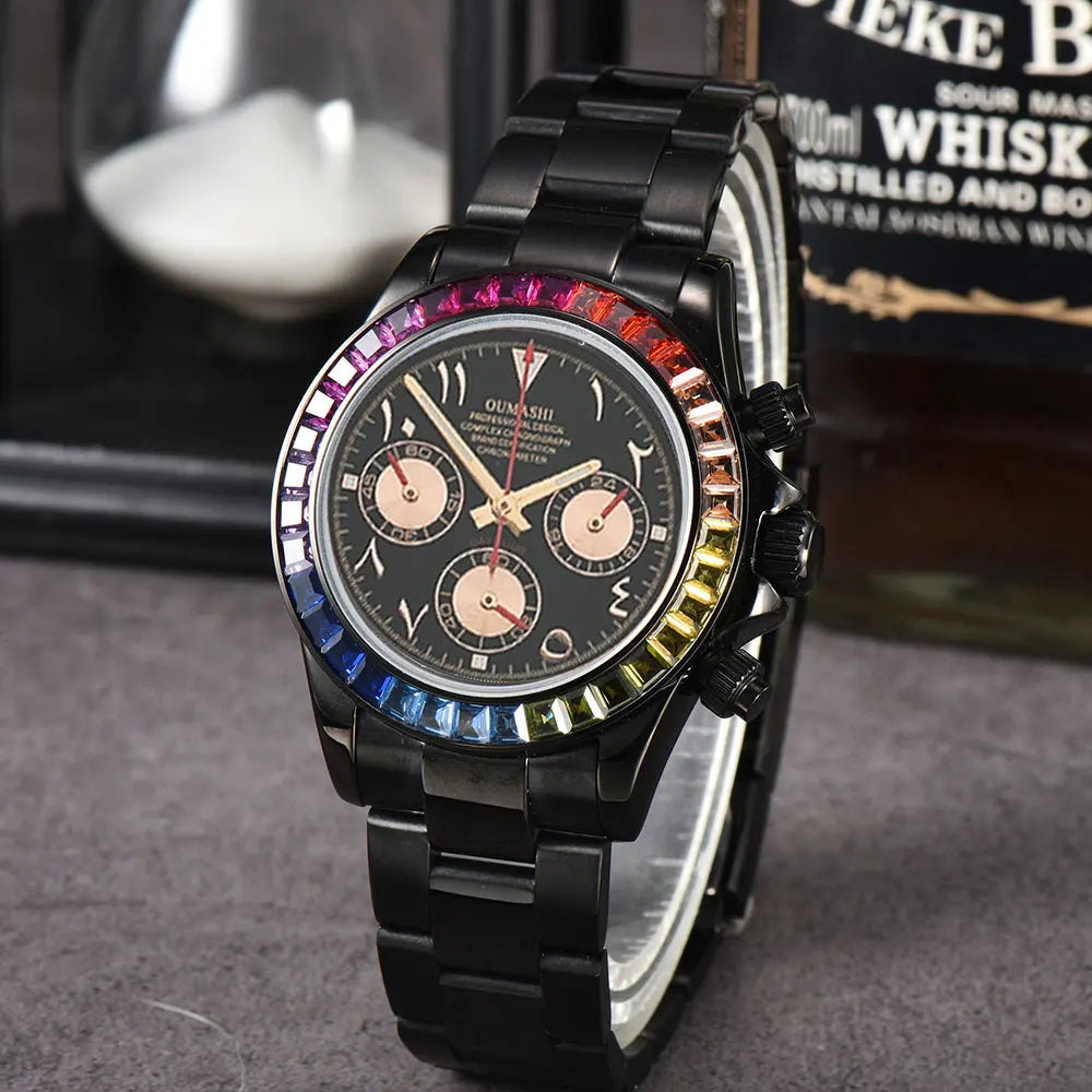 39.3mm vk63 Watches Luxury Watch Men's Chronograph Arabia watch Rainbow bezel Watch Men's VK63 Men's  Waterproof 10ATM