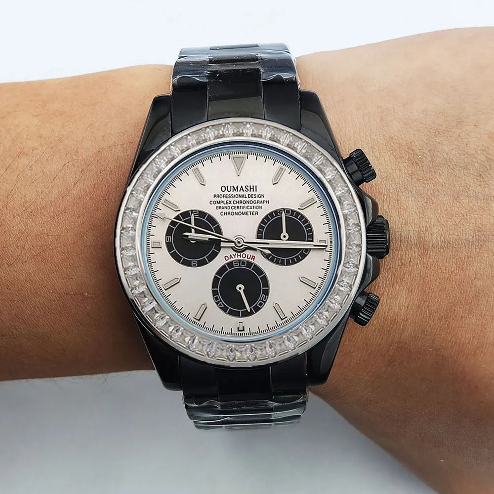 men 4130 WATCH sapphire Glass GEM black automatic mechanical watch 39.3mm  4130 movement chronograph watch Waterproof 10ATM