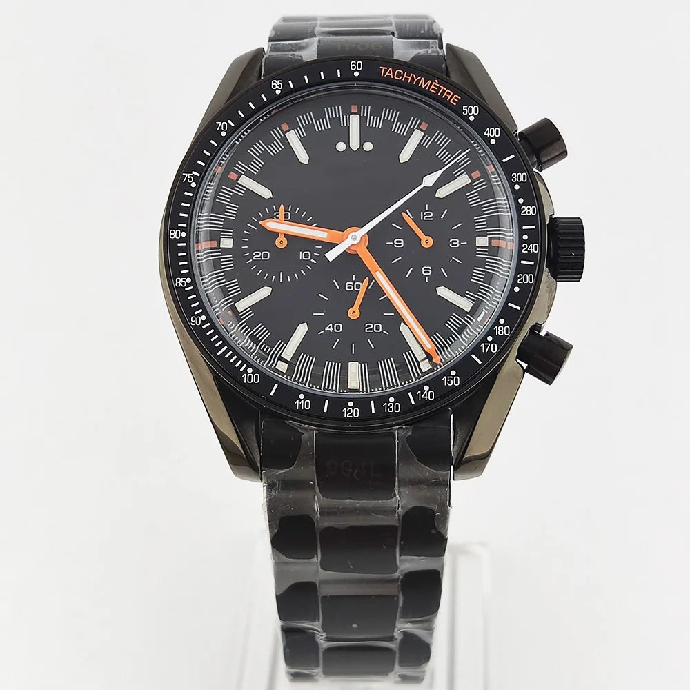41mm Casual Vk63 Movement Watch Men's waterproof black case OUMASHI Chronograph Calendar Luminous Watch