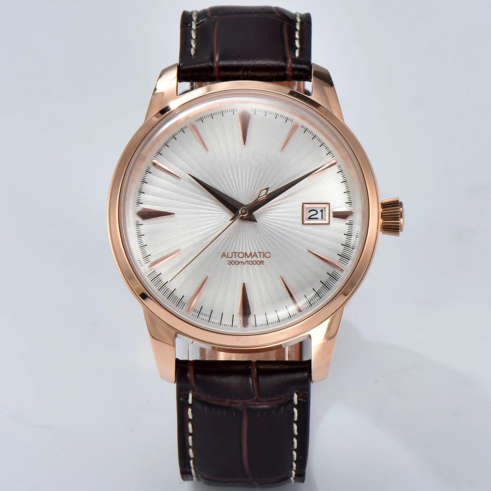 Cocktail watch 40.5mm watch Gemstone Series NH35 Automatic mechanical Men's Watch 10ATM Mineral glass waterproof leather strap