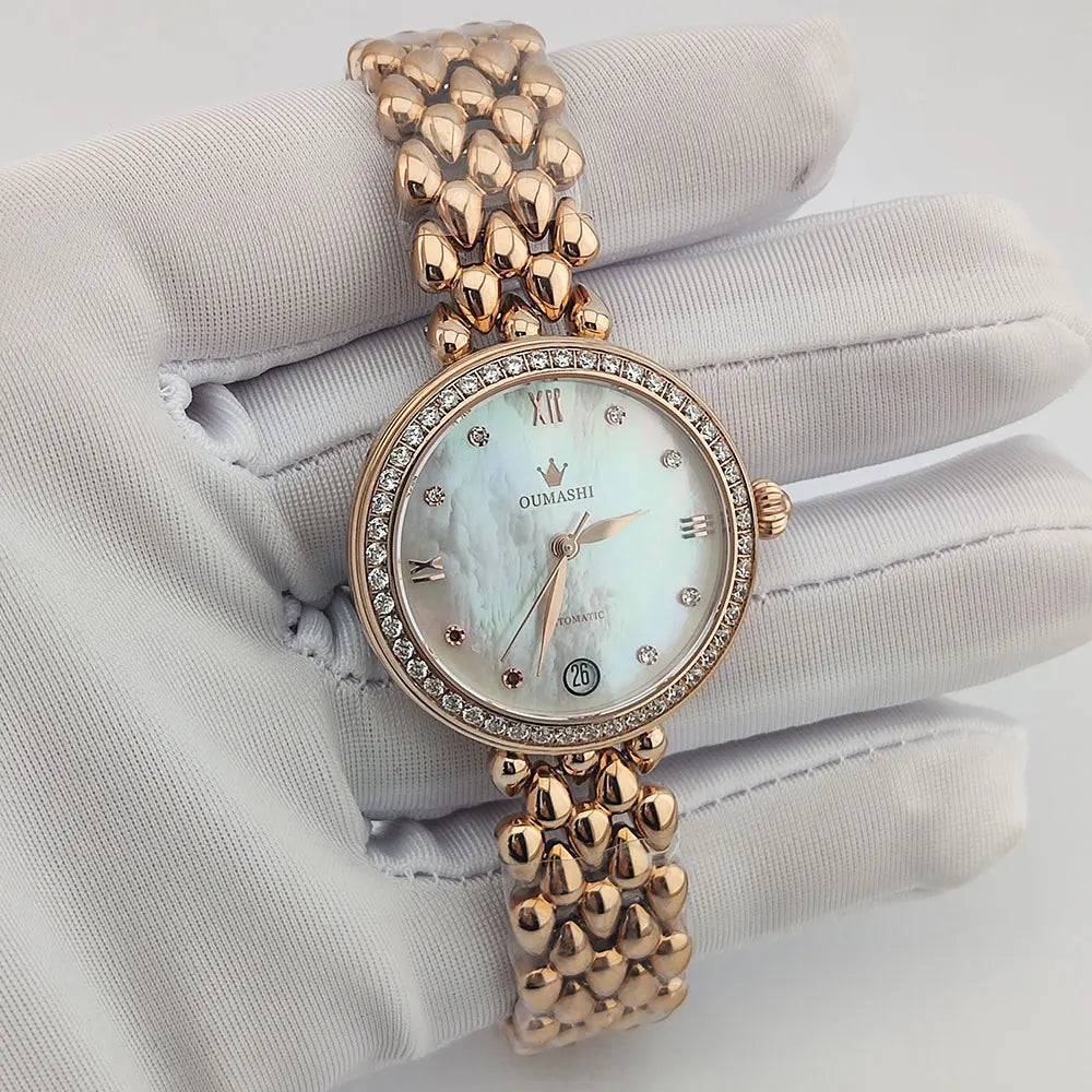 Women's Wristwatch Automatic Mechanical Watch Women Diamond Calendar Dial Stainless Steel Waterproof Luminous Elegant Butterfly