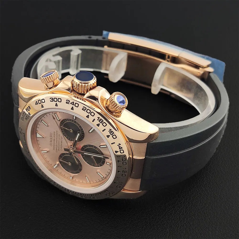 Watch Men Automatic 39mm 4130 watch Chronograph Mechanical Wristwatch Sapphire Triple Windows Waterproof 10ATM rose gold watches