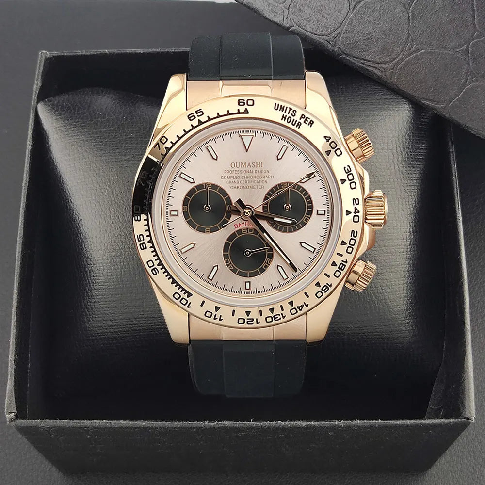 Watch Men Automatic 39mm 4130 watch Chronograph Mechanical Wristwatch Sapphire Triple Windows Waterproof 10ATM rose gold watches