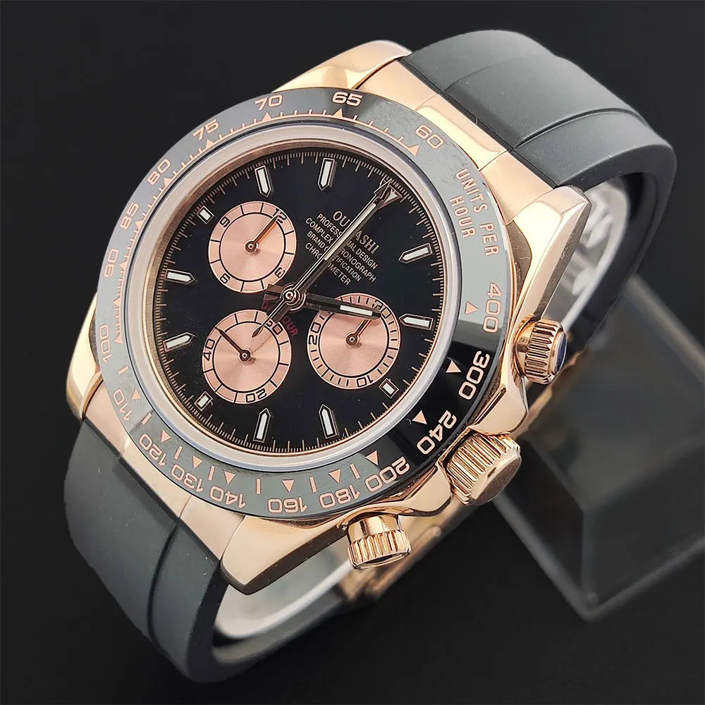 Watch Men Automatic 39mm 4130 watch Chronograph Mechanical Wristwatch Sapphire Triple Windows Waterproof 10ATM rose gold watches