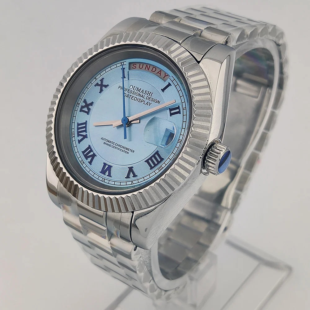 39mm OUMASHI WATCH men's mechanical watch sky blue Roman dial luxury automatic watch men's Japan MIYOTA 8285 sapphire crystal