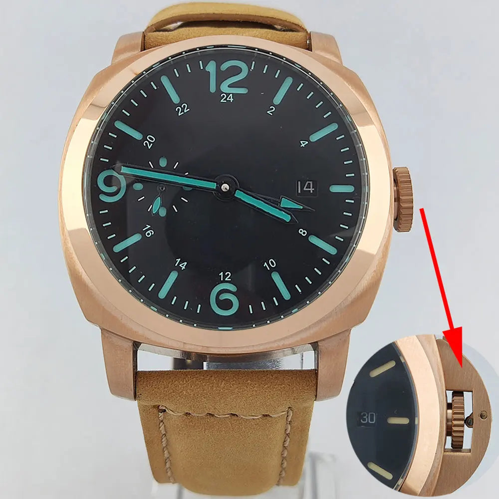 ST2557 Movement watches 45mm Men's watch GMT Stainless Steel case Men's Vintage Mechanical Watch SKY BLUE dial leather bracelet