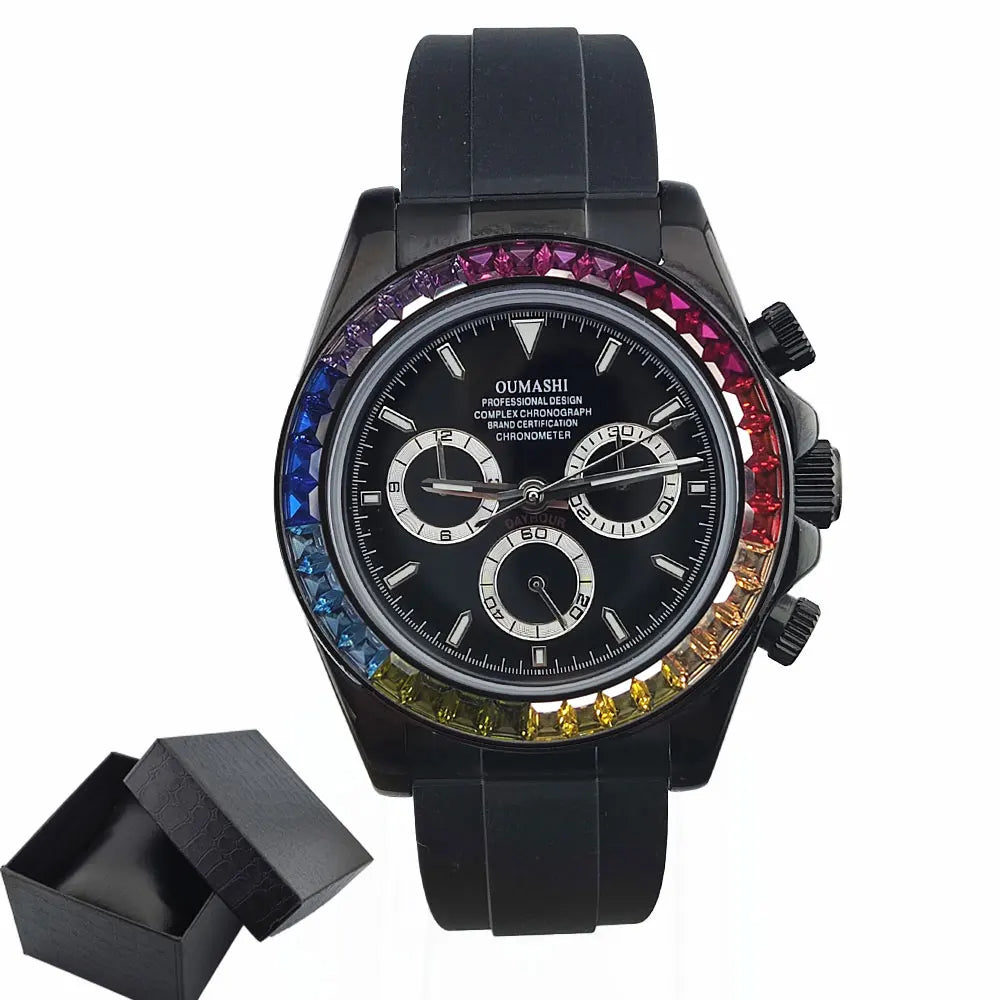 men 4130 watches sapphire Glass GEM black automatic mechanical watch 39.3mm 4130 movement chronograph watch Waterproof 10ATM