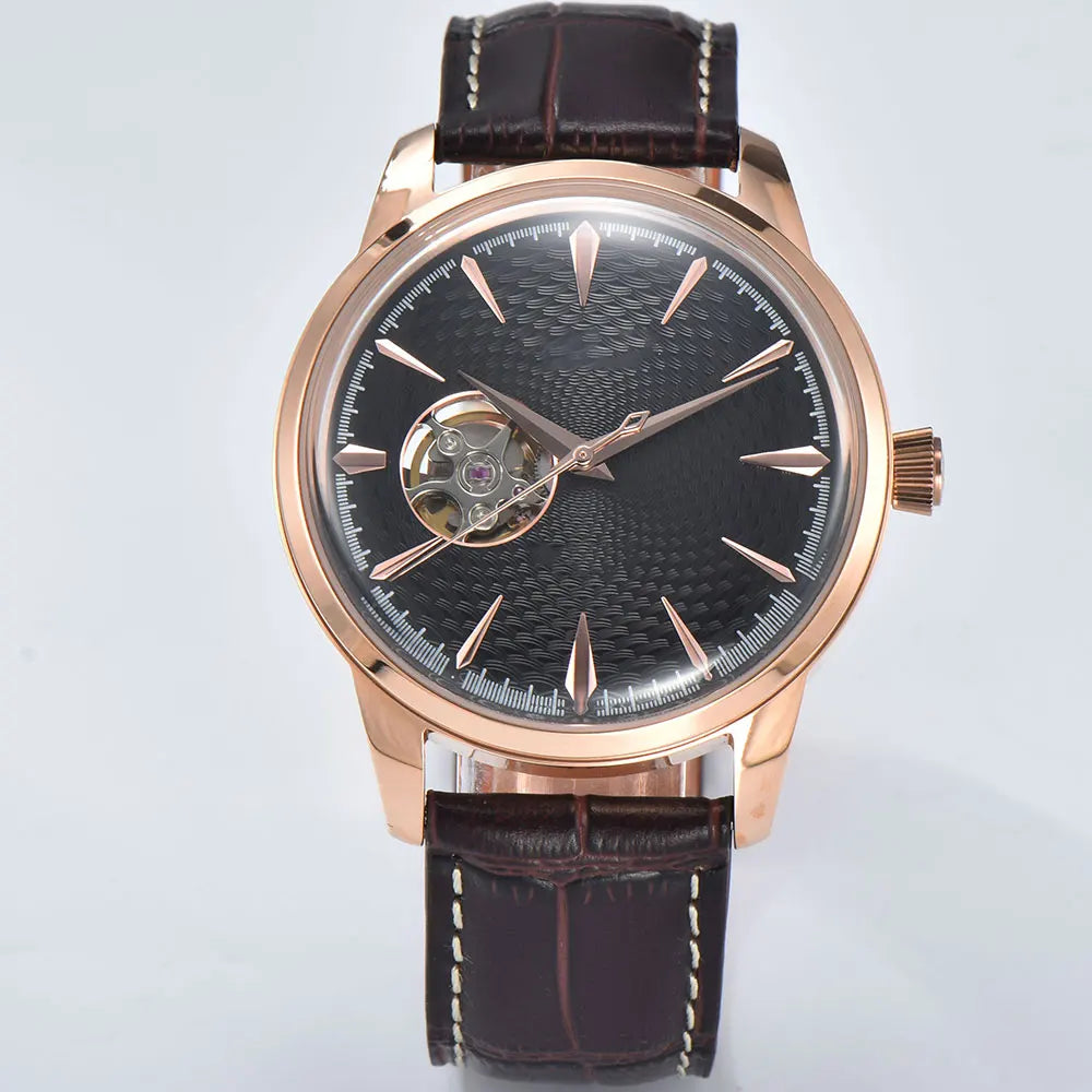 Watch 40.5mm Men's fashion mechanical watch NH38 Skeleton dial design Retro circular case transparent cover men's cocktail watch