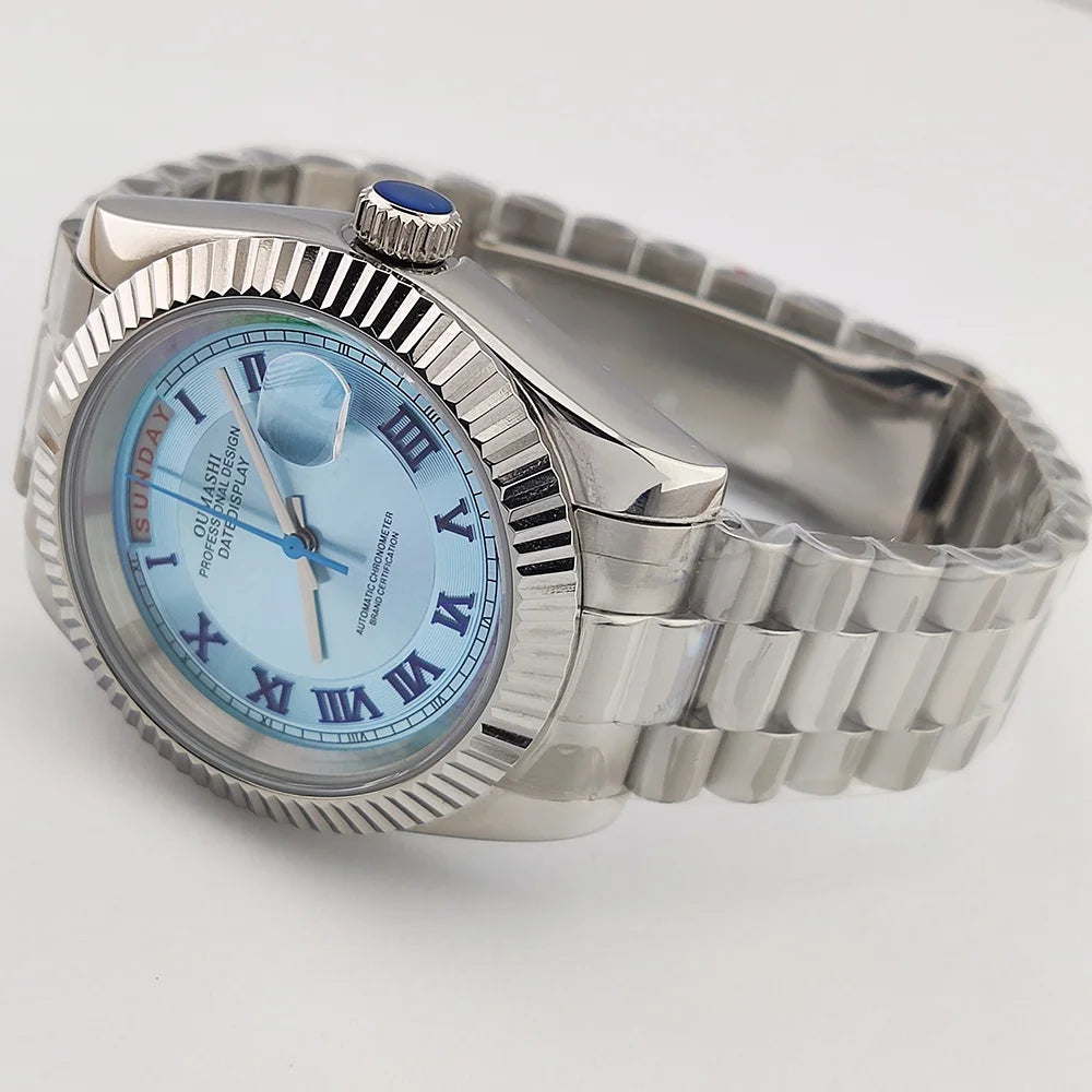 39mm OUMASHI WATCH men's mechanical watch sky blue Roman dial luxury automatic watch men's Japan MIYOTA 8285 sapphire crystal