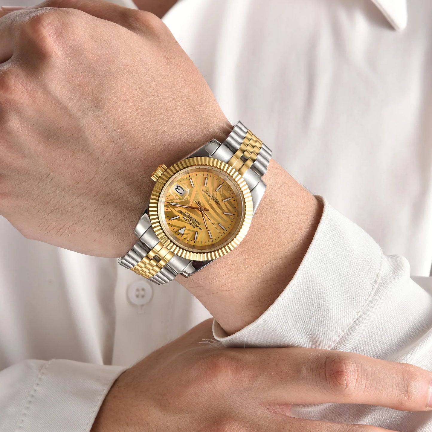 Business 36mm/39mm Men's watch NH35A Automatic movement Gold case Roman dial Blue AR Sapphire glass date stainless steel strap
