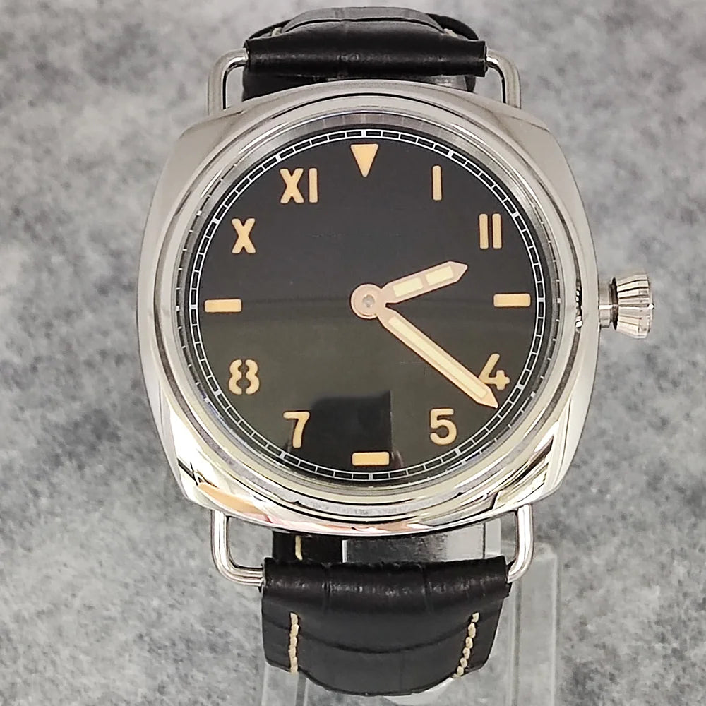 Watches 45mm Men's Manual Mechanical Watch FIT ST3600/eta6497 Movement Retro Style Luminous Mineral Glass 10ATM Water Resistance