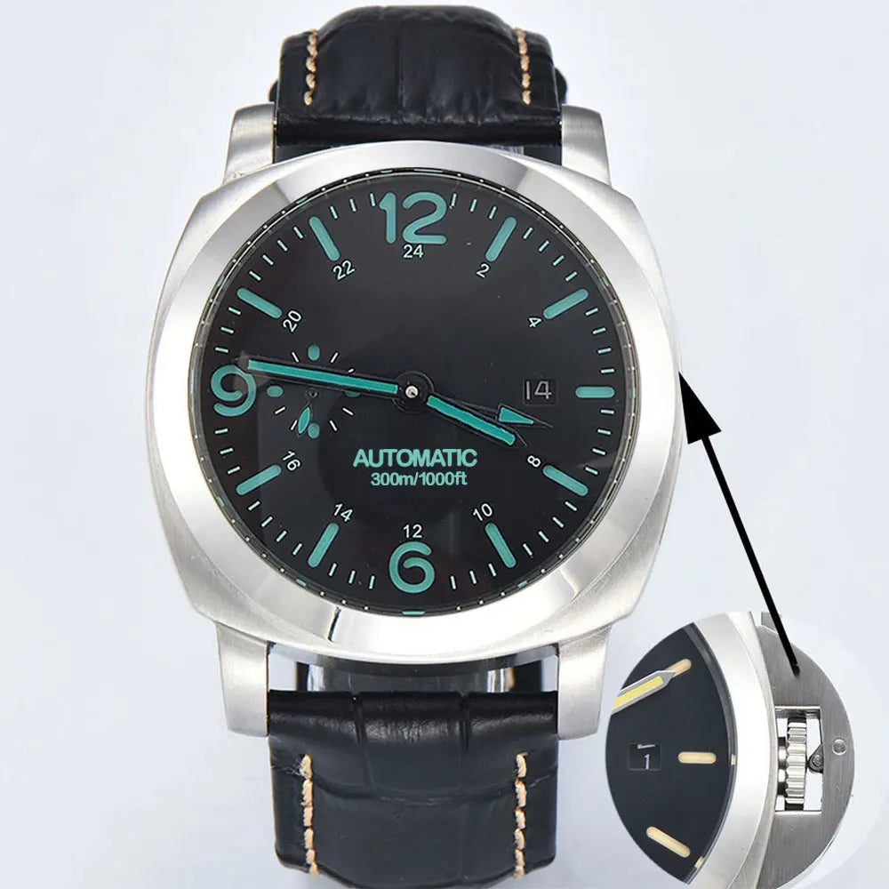ST2557 Movement watches 45mm Men's watch GMT Stainless Steel case Men's Vintage Mechanical Watch SKY BLUE dial leather bracelet