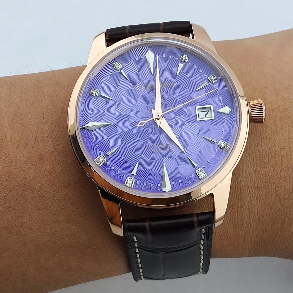 Cocktail watch 40.5mm watch Gemstone Series NH35 Automatic mechanical Men's Watch 10ATM Mineral glass waterproof leather strap