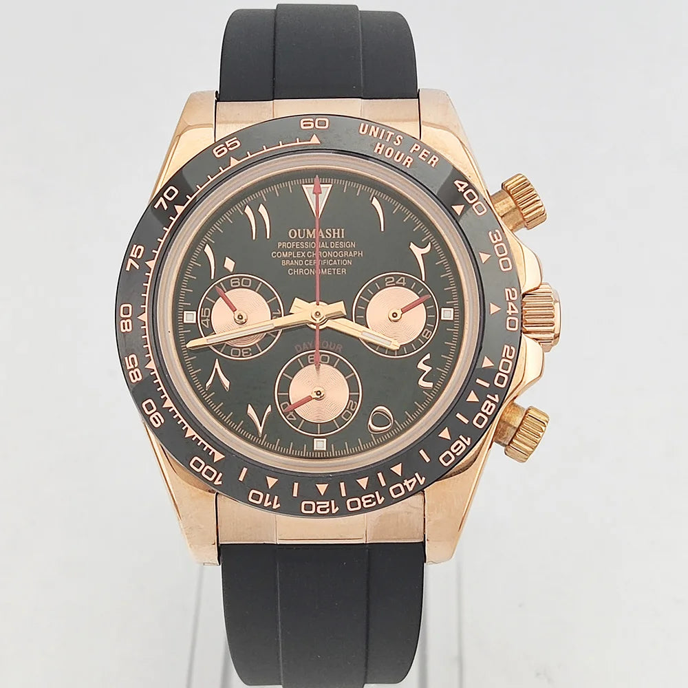 VK63 watch 39.3mm men's watch Stainless steel waterproof Sport VK63 Quartz movement watch sapphire Chronograph Rubber bracelet