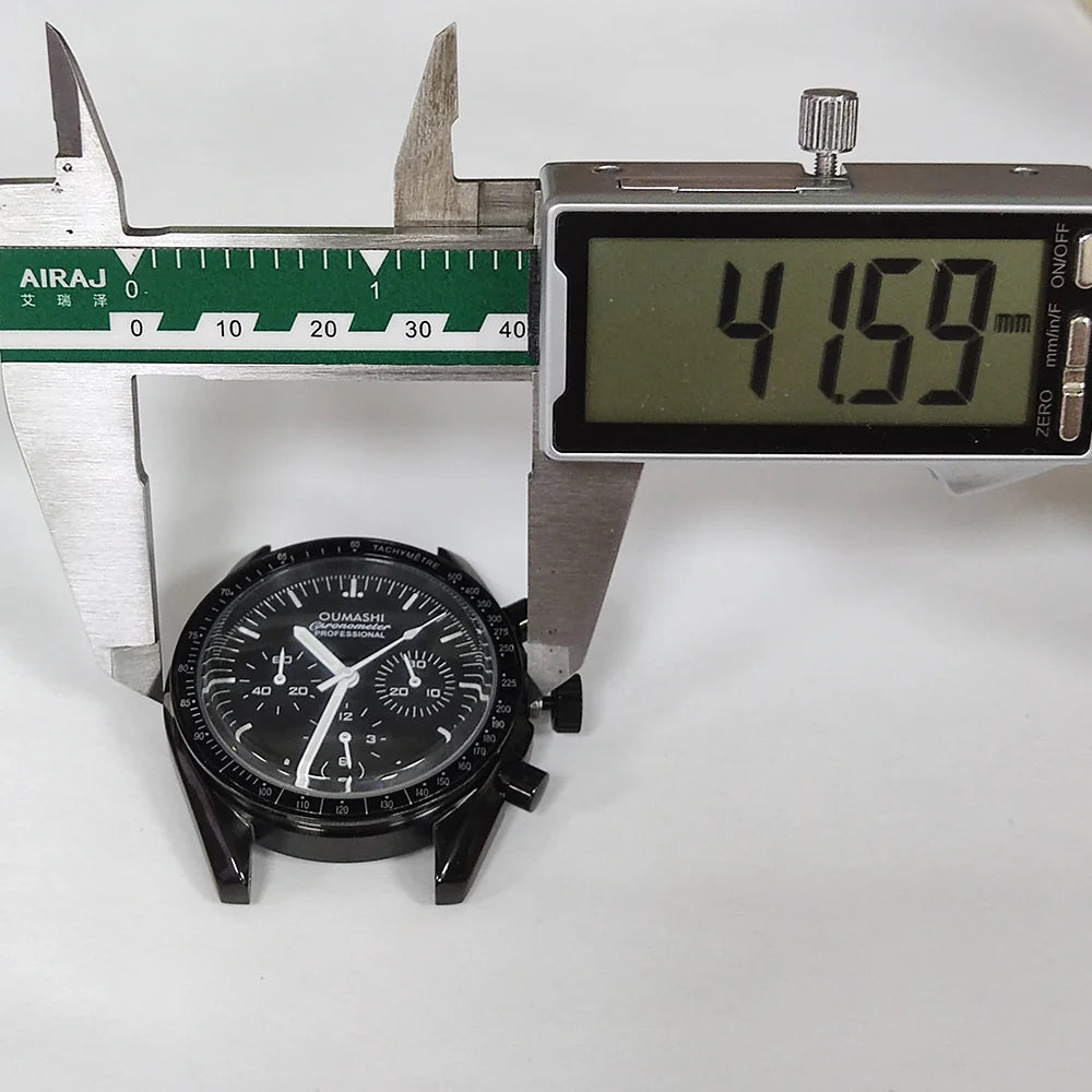 41mm Casual Vk63 Movement Watch Men's waterproof black case OUMASHI Chronograph Calendar Luminous Watch