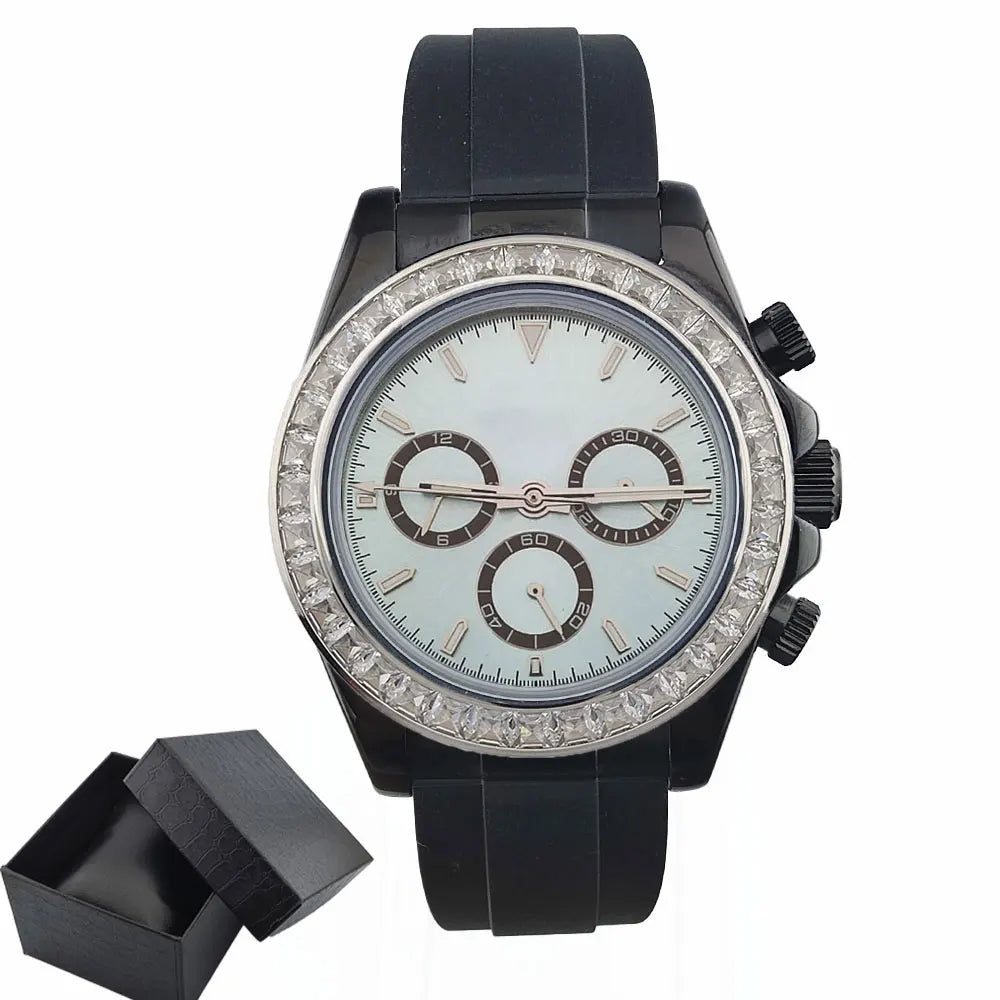 men 4130 watches sapphire Glass GEM black automatic mechanical watch 39.3mm 4130 movement chronograph watch Waterproof 10ATM