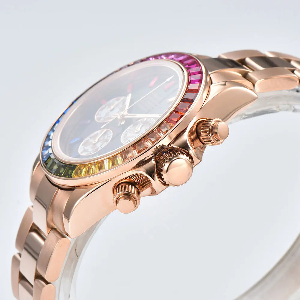 39.3mm vk63 Watches Luxury Watch Men's Chronograph Arabia watch Rainbow bezel Watch Men's VK63 Men's  Waterproof 10ATM