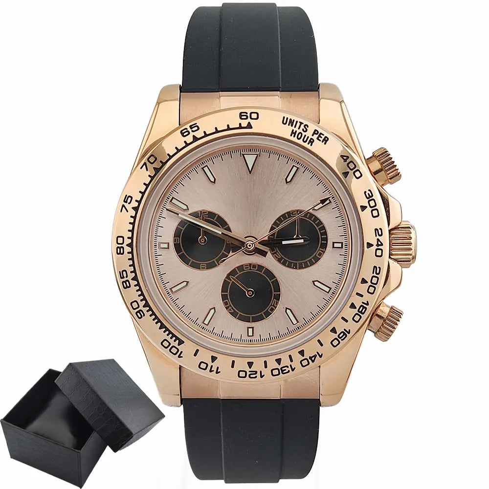 Watch Men Automatic 39mm 4130 watch Chronograph Mechanical Wristwatch Sapphire Triple Windows Waterproof 10ATM rose gold watches