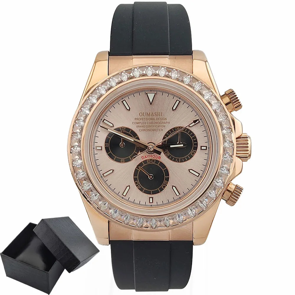 Men watches GEM Automatic Watch 39mm 4130 Chronograph Mechanical Wristwatch Sapphire Rubber bracelet Waterproof 10ATM 7750 watch