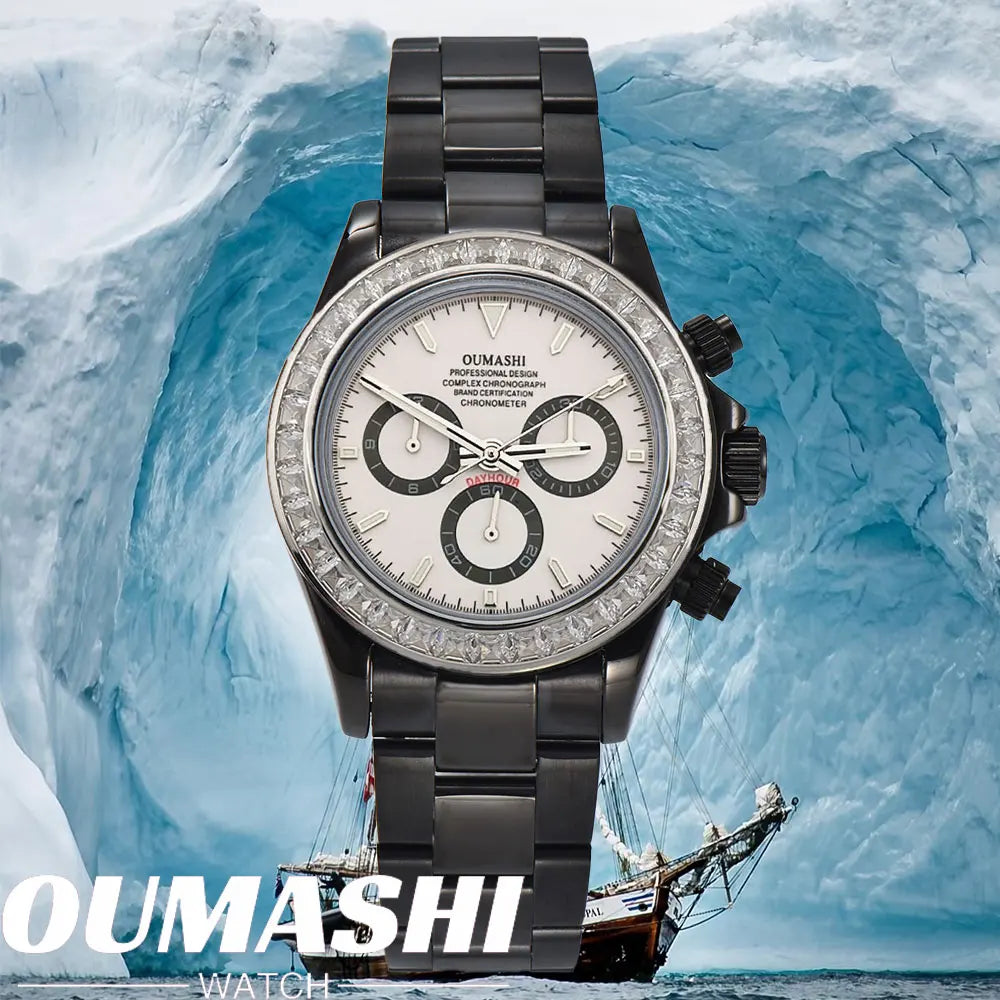 men 4130 WATCH sapphire Glass GEM black automatic mechanical watch 39.3mm  4130 movement chronograph watch Waterproof 10ATM