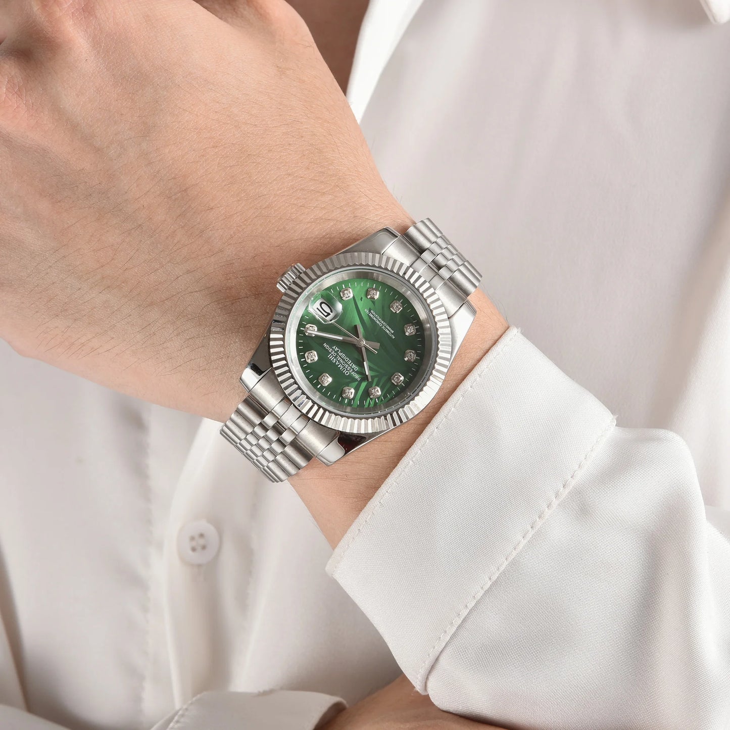 Men's 36mm/39mm Watches NH35 Automatic Movement Silver Case White Dial Blue AR Sapphire Glass Date Stainless Steel Strap