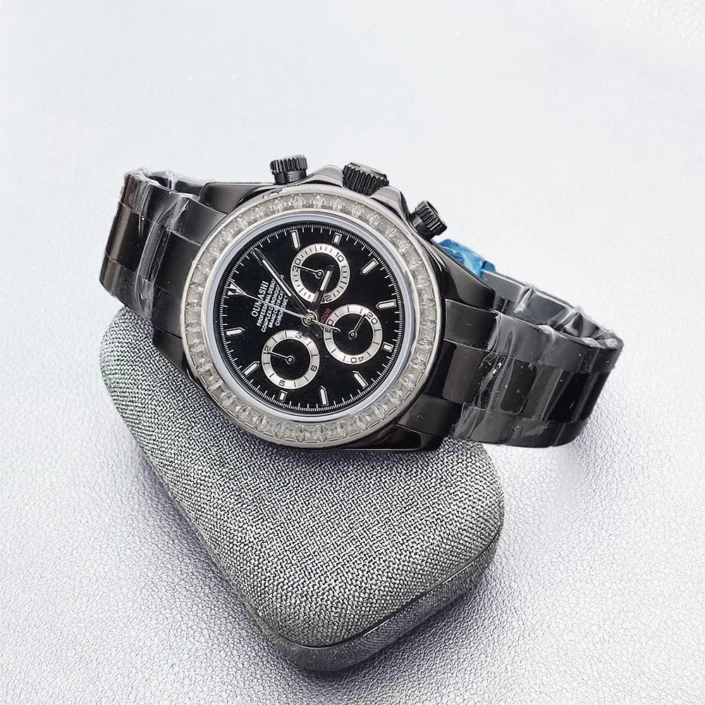men 4130 WATCH sapphire Glass GEM black automatic mechanical watch 39.3mm  4130 movement chronograph watch Waterproof 10ATM
