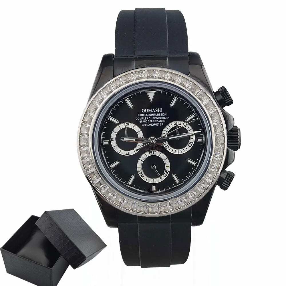 men 4130 watches sapphire Glass GEM black automatic mechanical watch 39.3mm 4130 movement chronograph watch Waterproof 10ATM