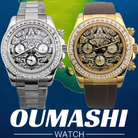 39.3mm Luxury men's Watch VK63 Dial Gemstone Men's Brand Chronograph VK63 sapphire glass Tiger diamond dial