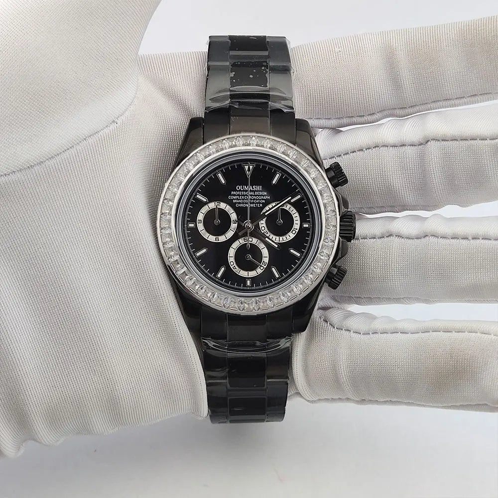 men 4130 WATCH sapphire Glass GEM black automatic mechanical watch 39.3mm  4130 movement chronograph watch Waterproof 10ATM