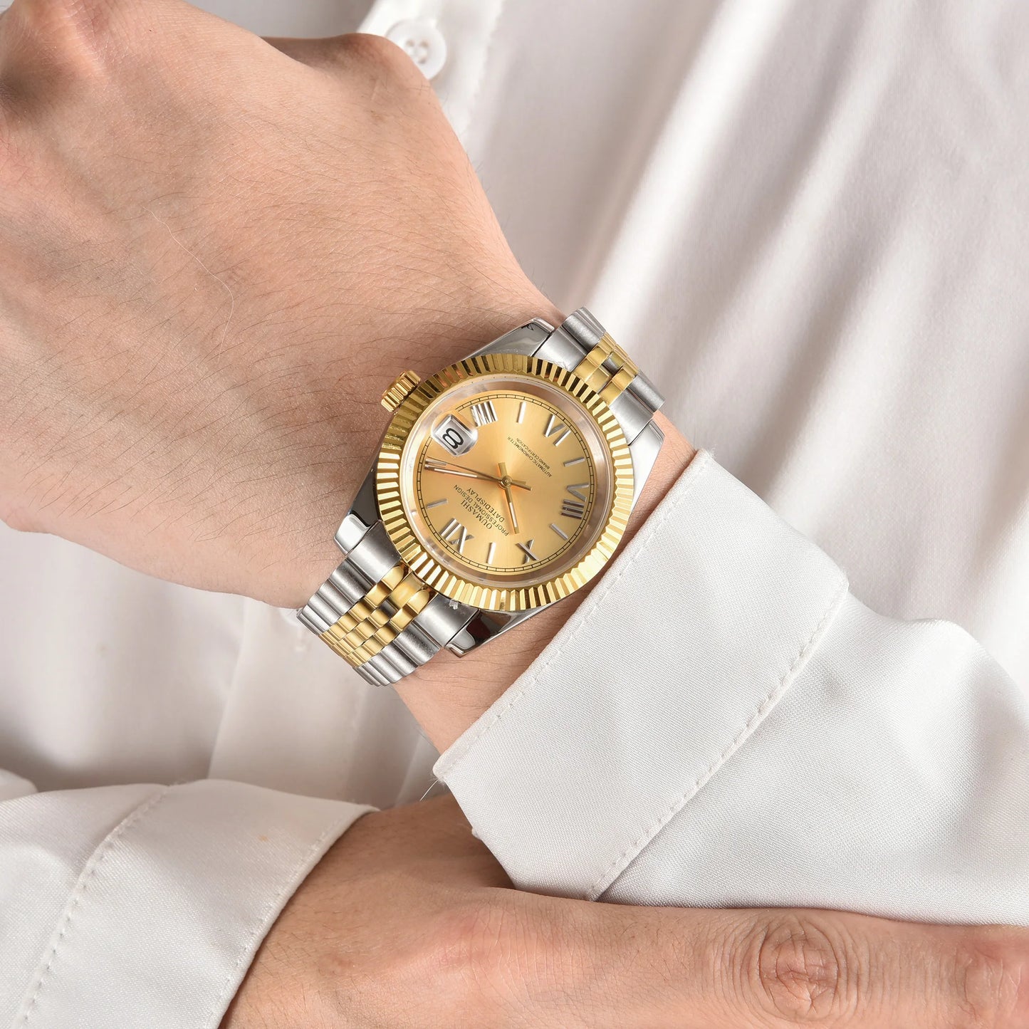 Business 36mm/39mm Men's watch NH35A Automatic movement Gold case Roman dial Blue AR Sapphire glass date stainless steel strap