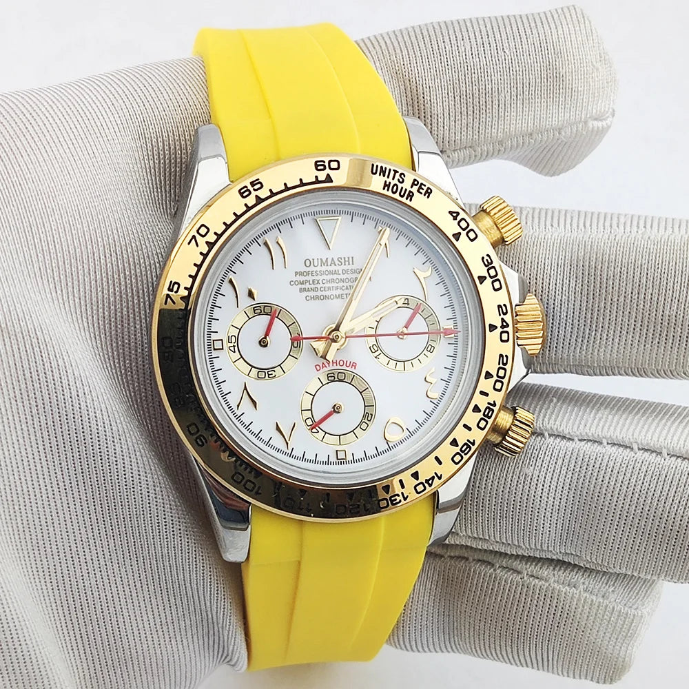 VK63 watch 39.3mm men's watch Stainless steel waterproof Sport VK63 Quartz movement watch sapphire Chronograph Rubber bracelet