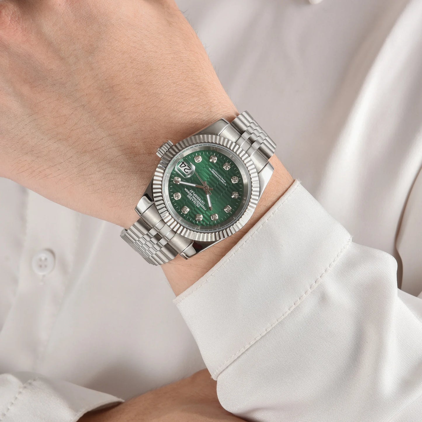 Men's 36mm/39mm Watches NH35 Automatic Movement Silver Case White Dial Blue AR Sapphire Glass Date Stainless Steel Strap