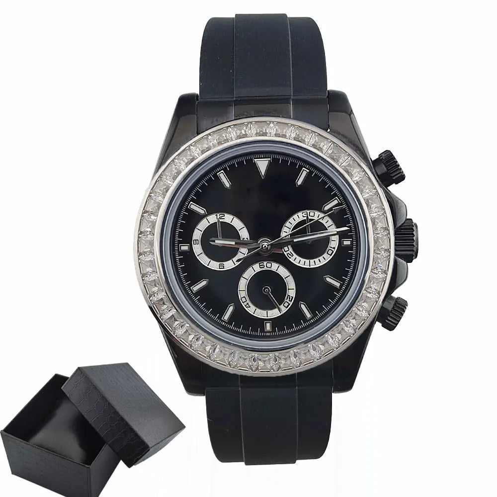 men 4130 watches sapphire Glass GEM black automatic mechanical watch 39.3mm 4130 movement chronograph watch Waterproof 10ATM
